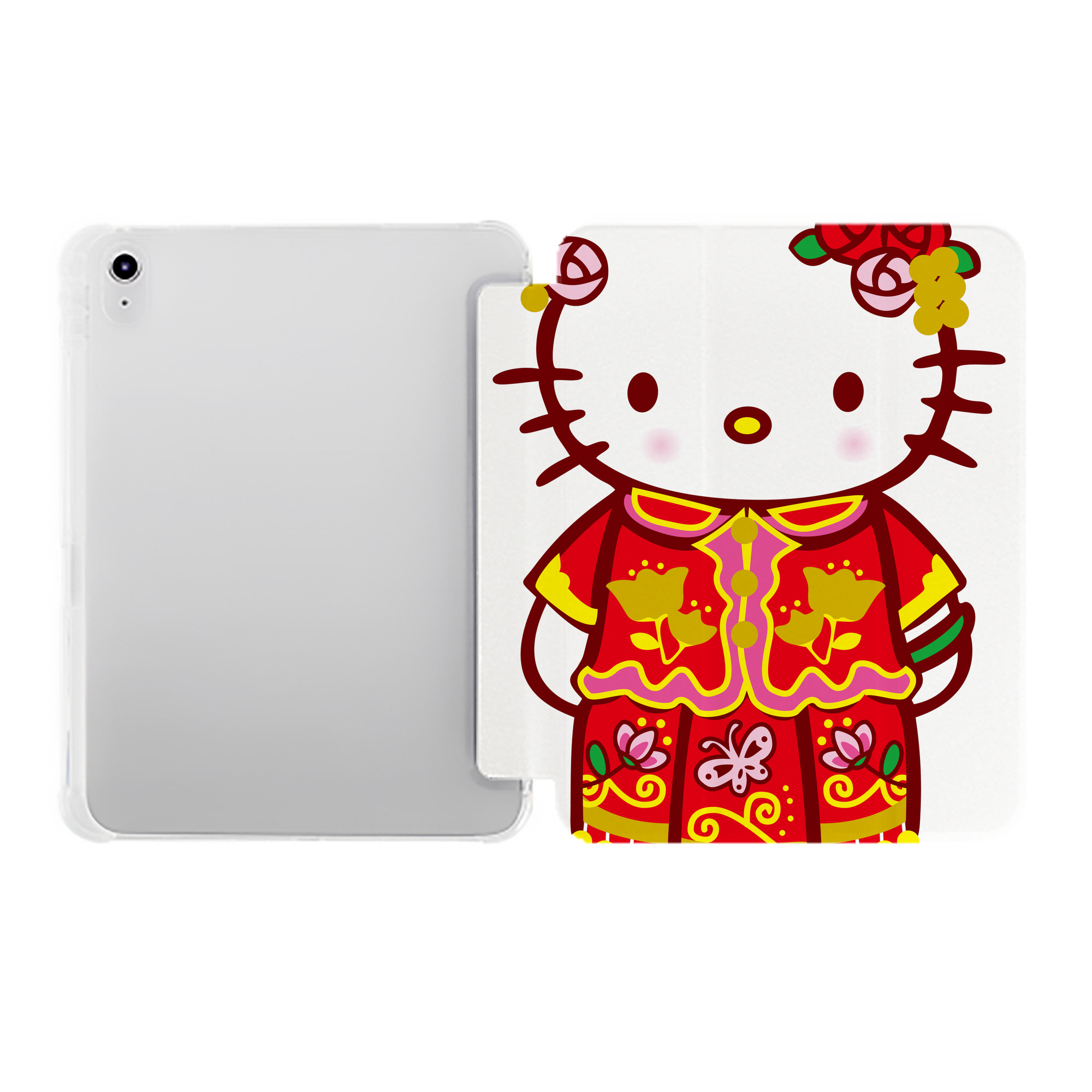 （画像用） Hello Kitty ハローキティ IPad ケース ペン収納付き 三つ折りスタンド PUレザー×シリコン 対応機種9.5/10.5/10.9インチ